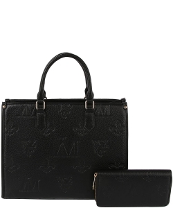 Embossed Monogram 2-in-1 Tote Satchel LMR0041WZ BLACK